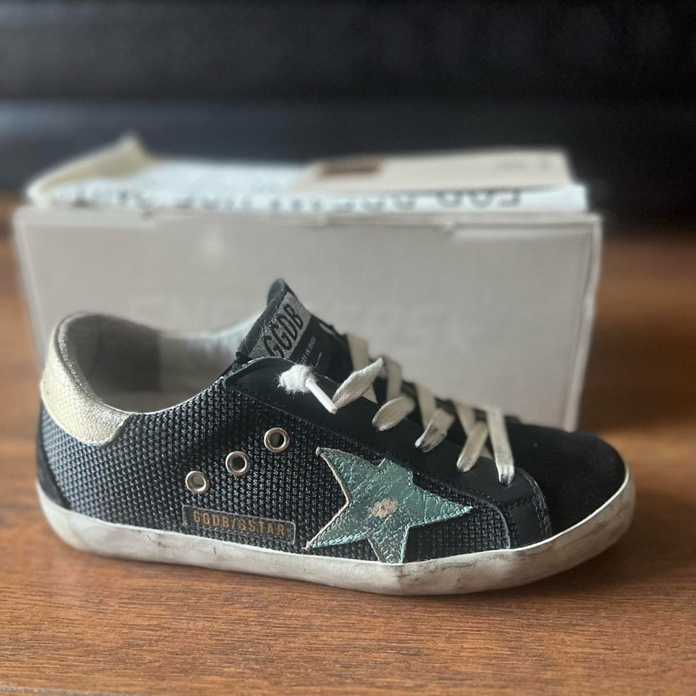 Golden Goose black and mint sneakers